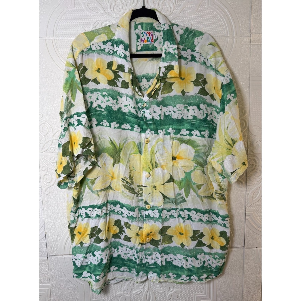 Vtg Jams‎ World Hawaiian Shirt Mens XXL Floral Paint Short Sleeve Rayon SKU 210